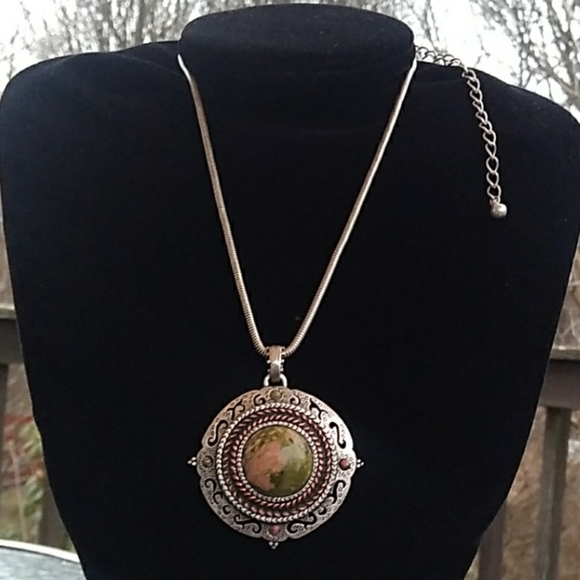 HTF Chico's Unakite Antiqued SilverTone Necklace - Picture 5 of 8